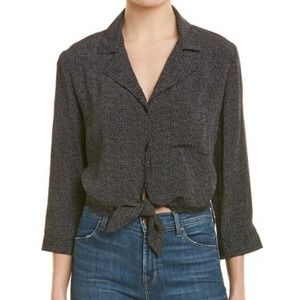 Sage the Label Women's Black/White Micro Dot La Bamba Button/Tie Front Top sz L